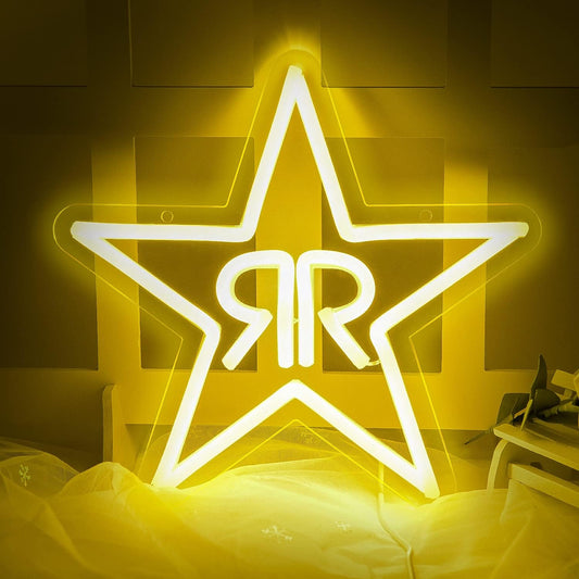 Double R Star Neon Sign - LED Wall Light for Bars, Studios & Home Decor