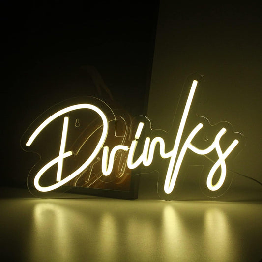 Colorful “Drinks” neon sign with LED lighting – perfect for bar, kitchen, or party wall decoration