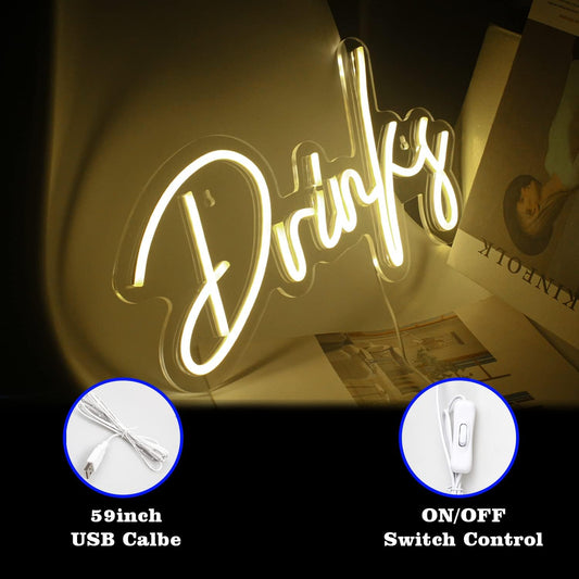 Colorful “Drinks” neon sign with LED lighting – perfect for bar, kitchen, or party wall decoration