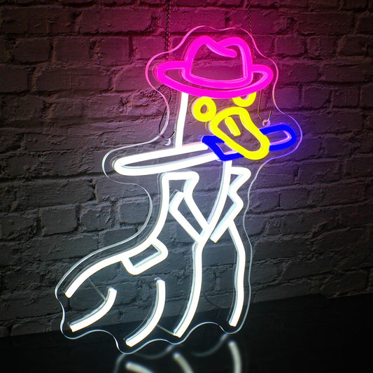 Neon Sign of a Duck with a Hat and Knife – Fun and Quirky LED Decor for Home and Office