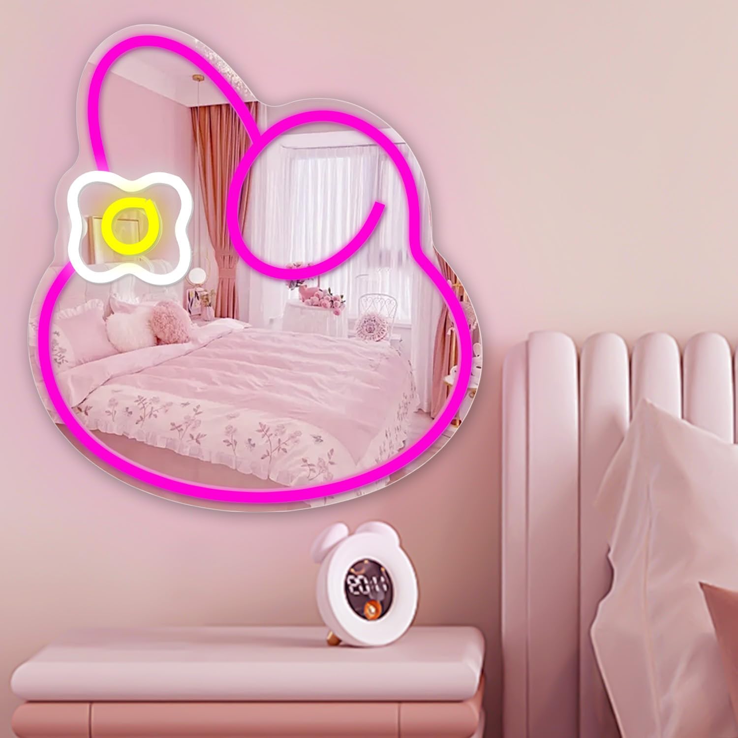 Folded Ear Bunny Head Mirror Neon Light - LED Wall Decor & Night Lamp - Deen neon