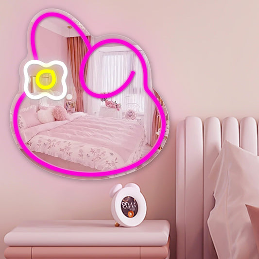 Folded Ear Bunny Head Mirror Neon Light - LED Wall Decor & Night Lamp - Deen neon