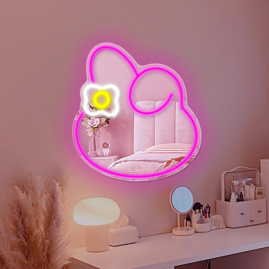 Folded Ear Bunny Head Mirror Neon Light - LED Wall Decor & Night Lamp - Deen neon
