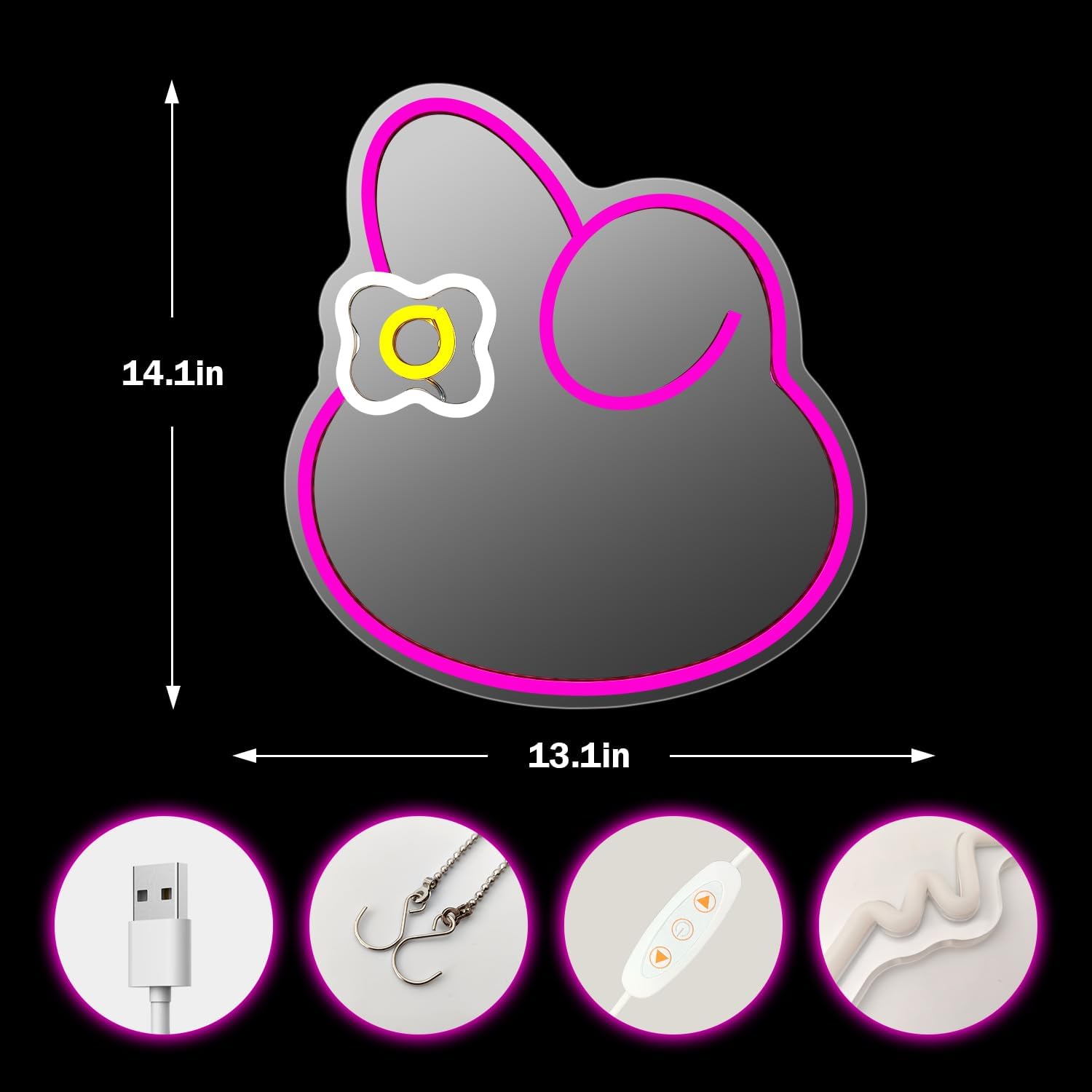 Folded Ear Bunny Head Mirror Neon Light - LED Wall Decor & Night Lamp - Deen neon