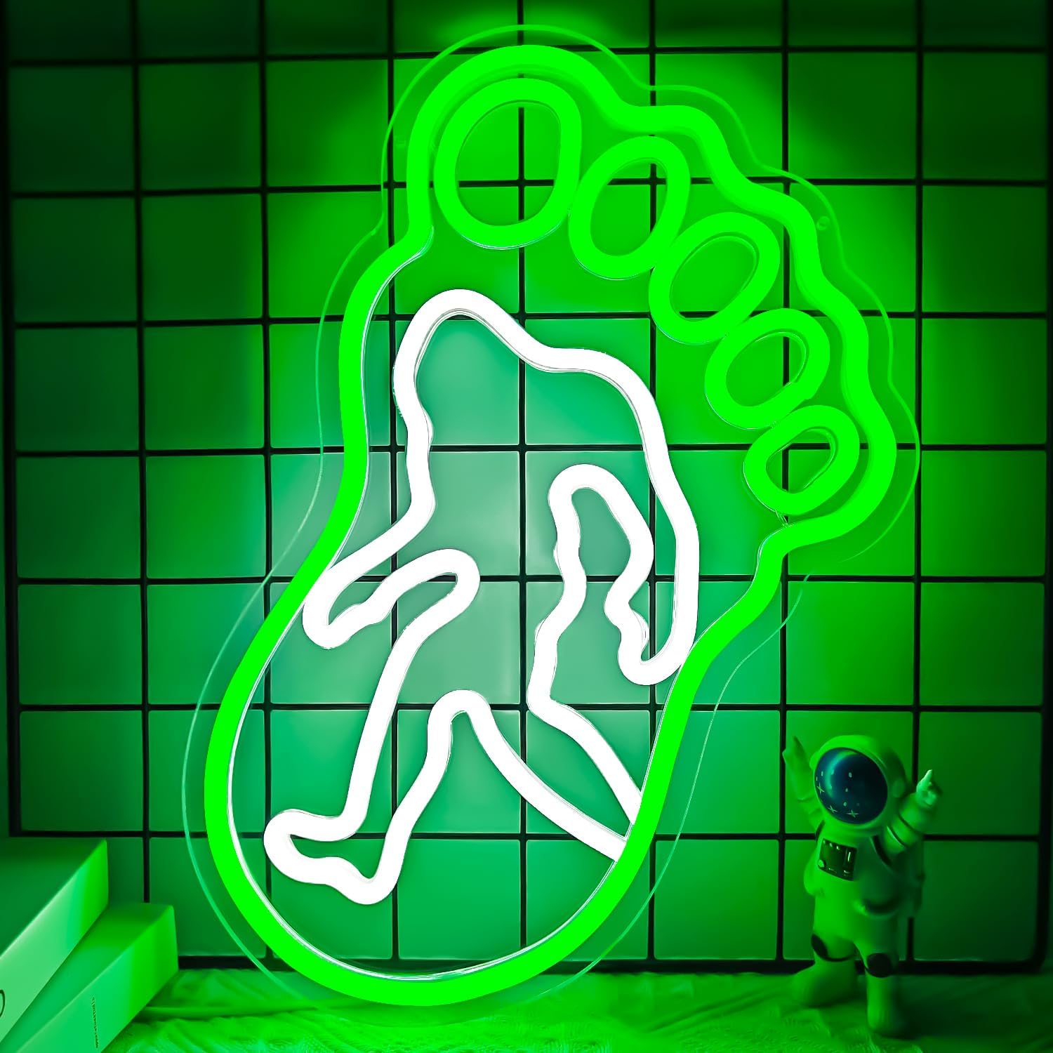 Footprint neon sign with Bigfoot silhouette – LED wall decor light