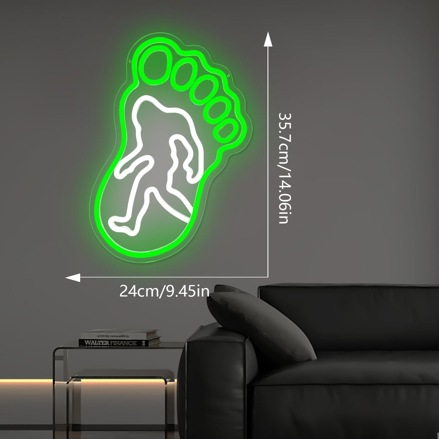 Footprint neon sign with Bigfoot silhouette – LED wall decor light