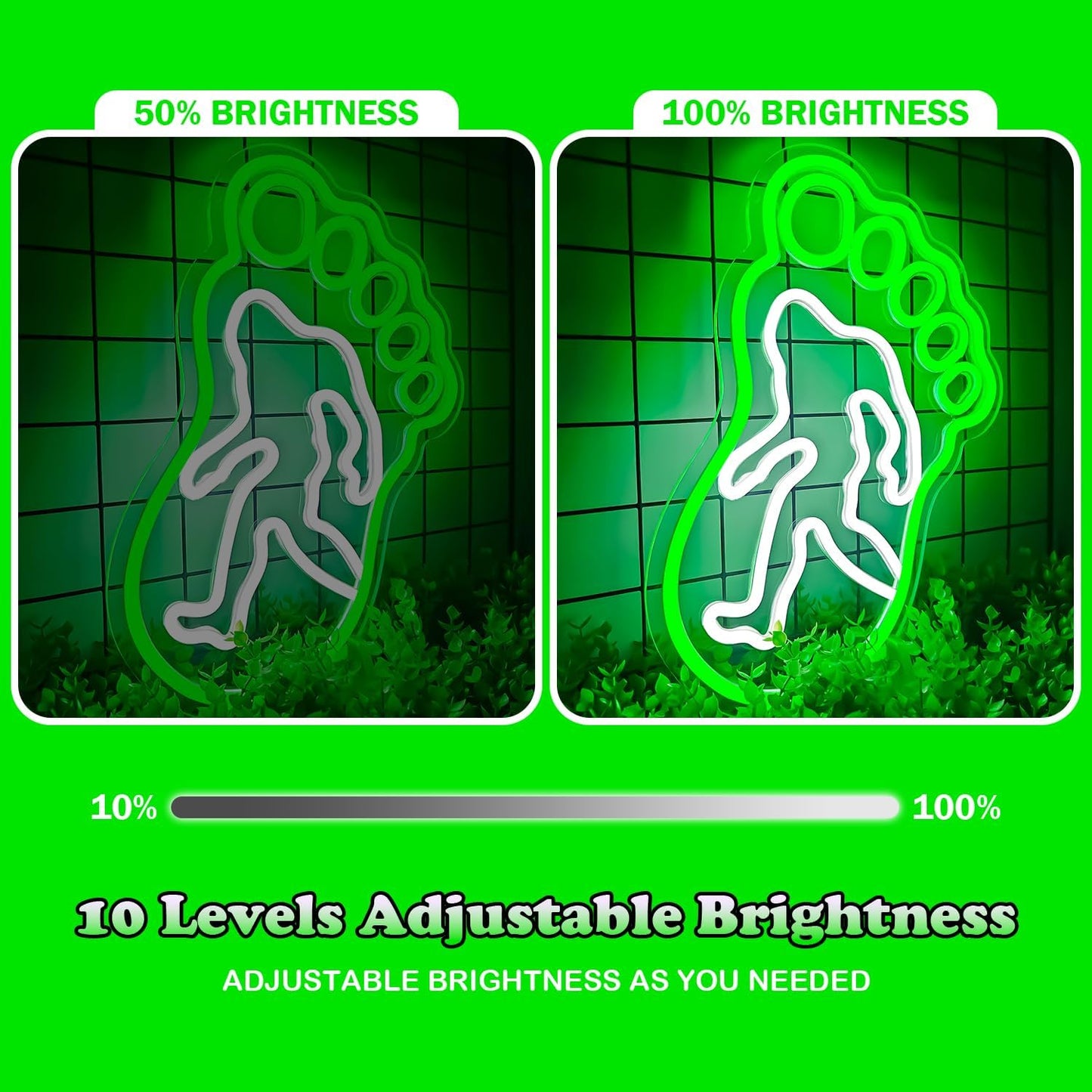 Footprint neon sign with Bigfoot silhouette – LED wall decor light