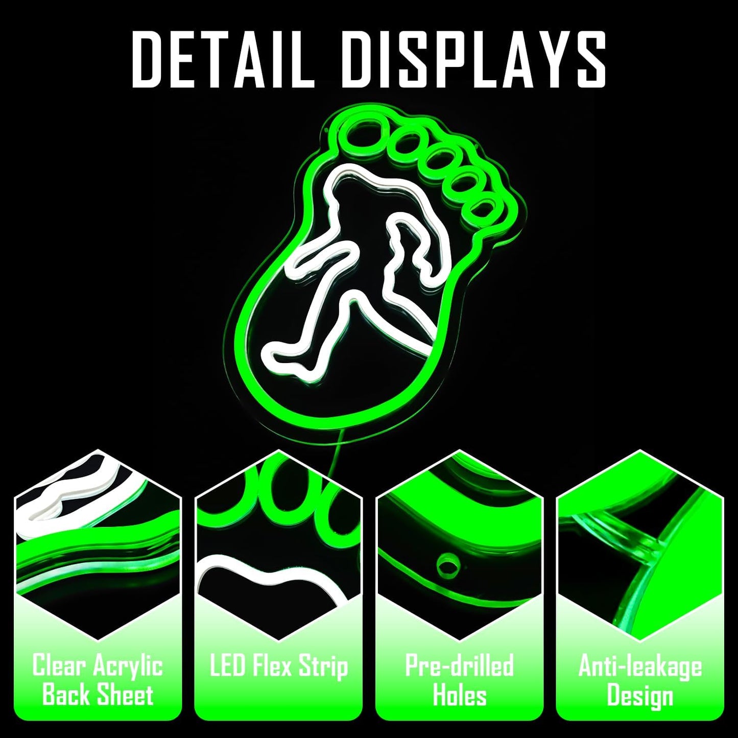 Footprint neon sign with Bigfoot silhouette – LED wall decor light