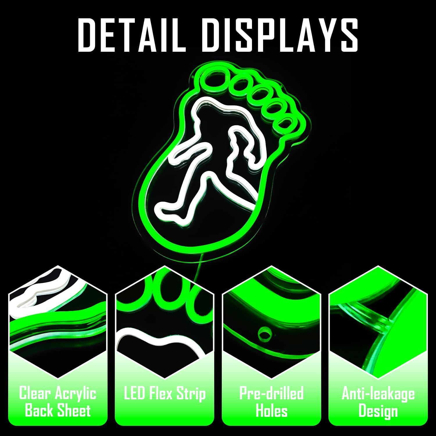 Footprint neon sign with Bigfoot silhouette – LED wall decor light