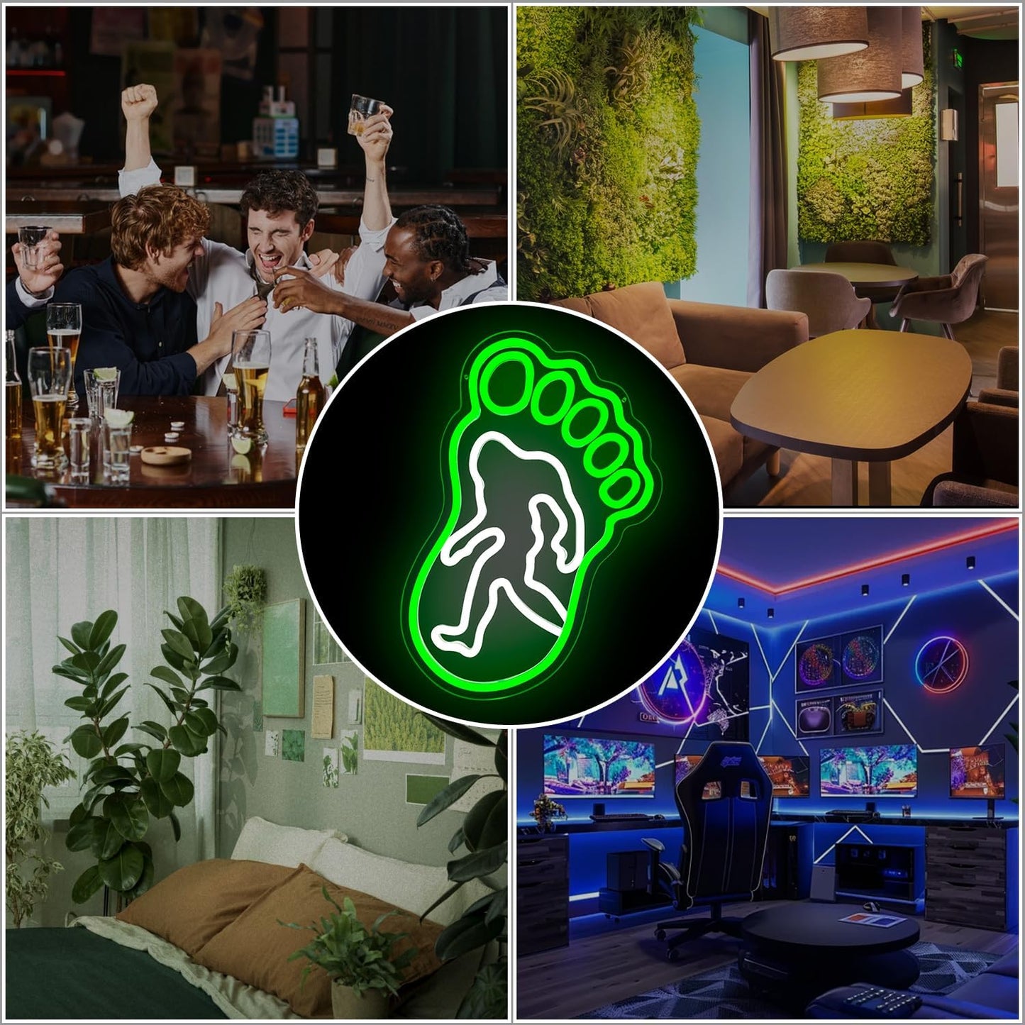 Footprint neon sign with Bigfoot silhouette – LED wall decor light
