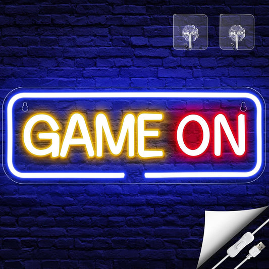 GAME ON Neon Sign - LED Wall Light for Gaming Setup & Man Cave Decor