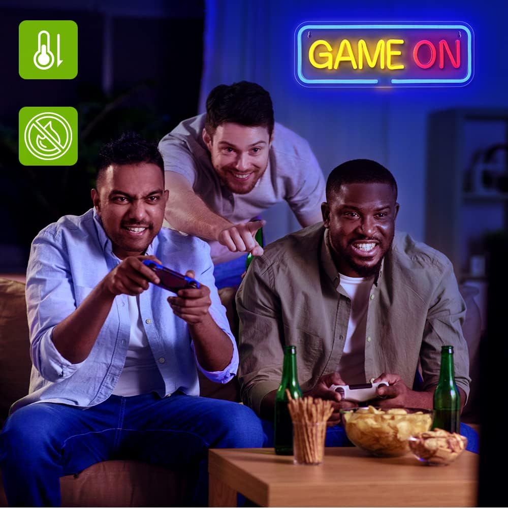 GAME ON Neon Sign - LED Wall Light for Gaming Setup & Man Cave Decor