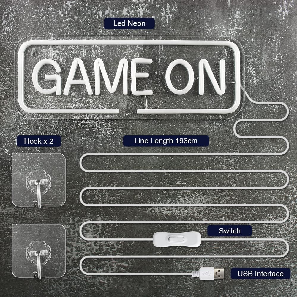 GAME ON Neon Sign - LED Wall Light for Gaming Setup & Man Cave Decor