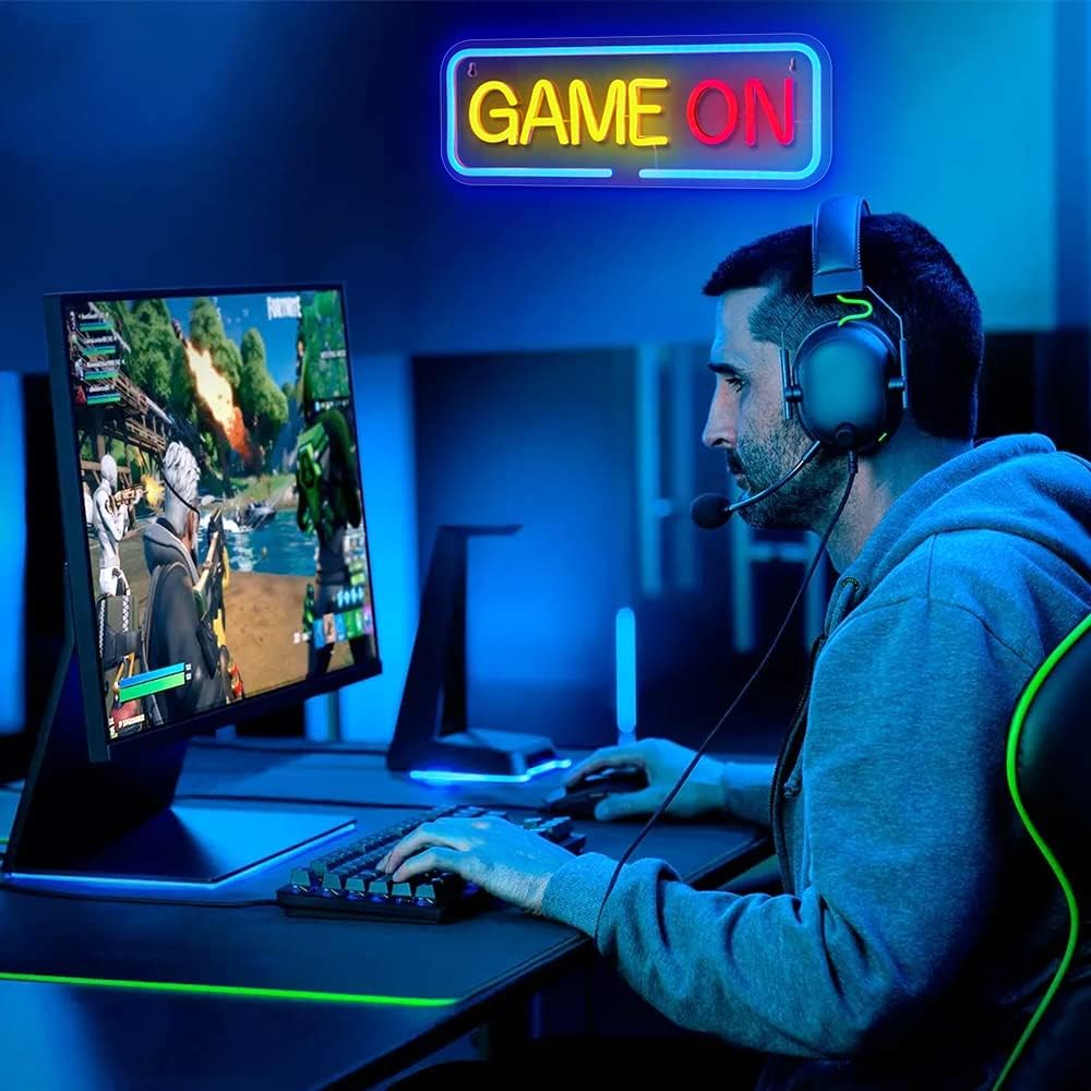 GAME ON Neon Sign - LED Wall Light for Gaming Setup & Man Cave Decor