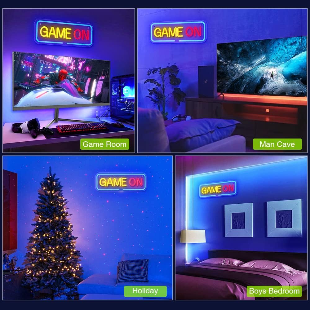 GAME ON Neon Sign - LED Wall Light for Gaming Setup & Man Cave Decor