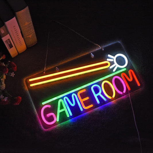 Game Room" Neon Sign – LED Wall Light with Billiards Pool Cue Design for Man Cave & Bar Decor - Deen neon