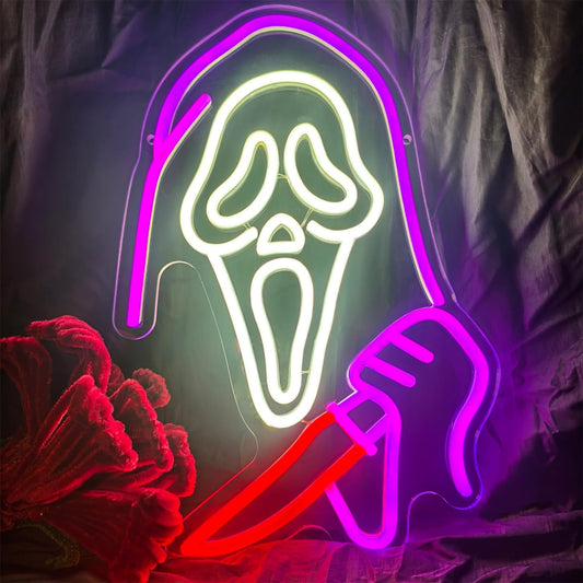 Ghost holding a knife neon sign for Halloween