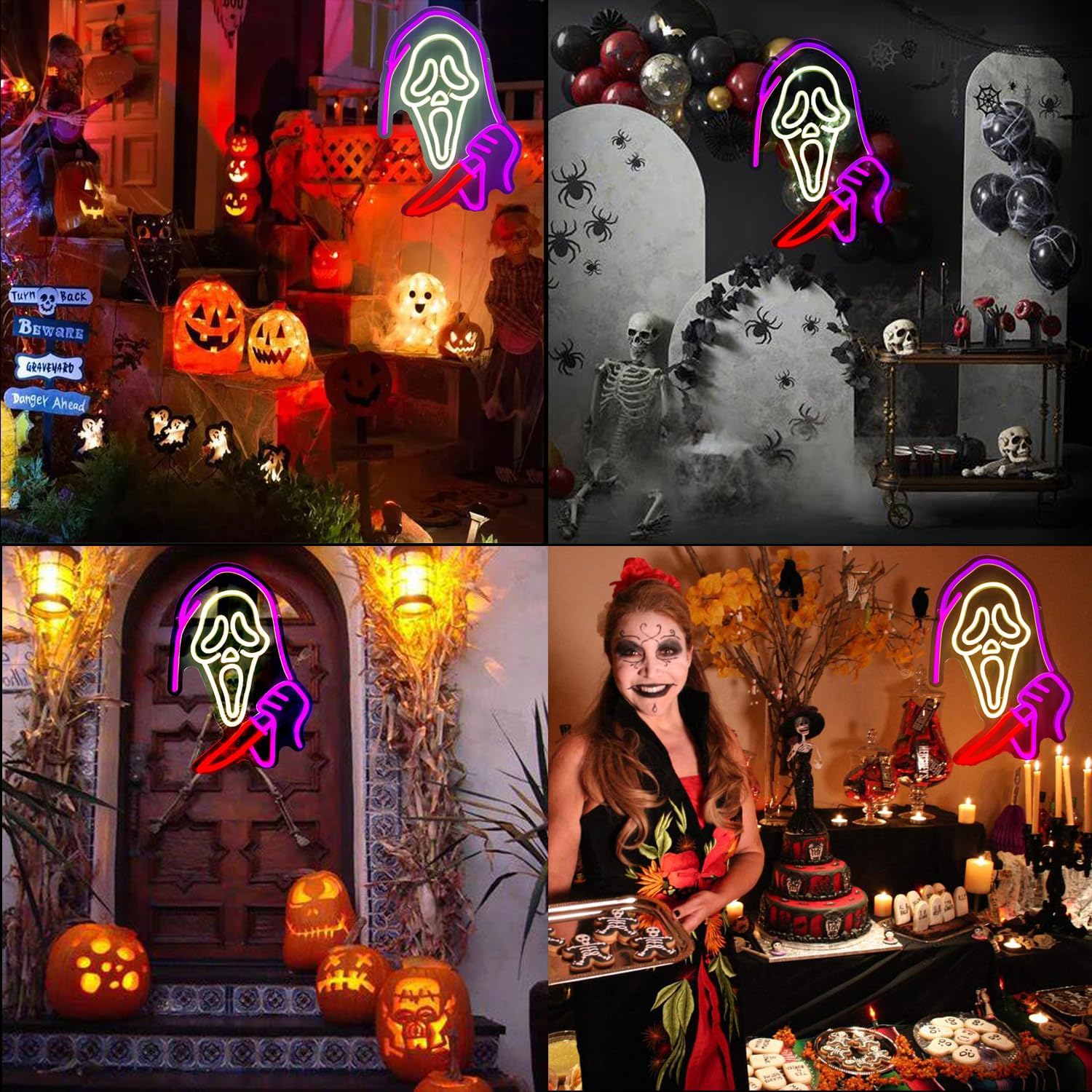 Ghost holding a knife neon sign for Halloween