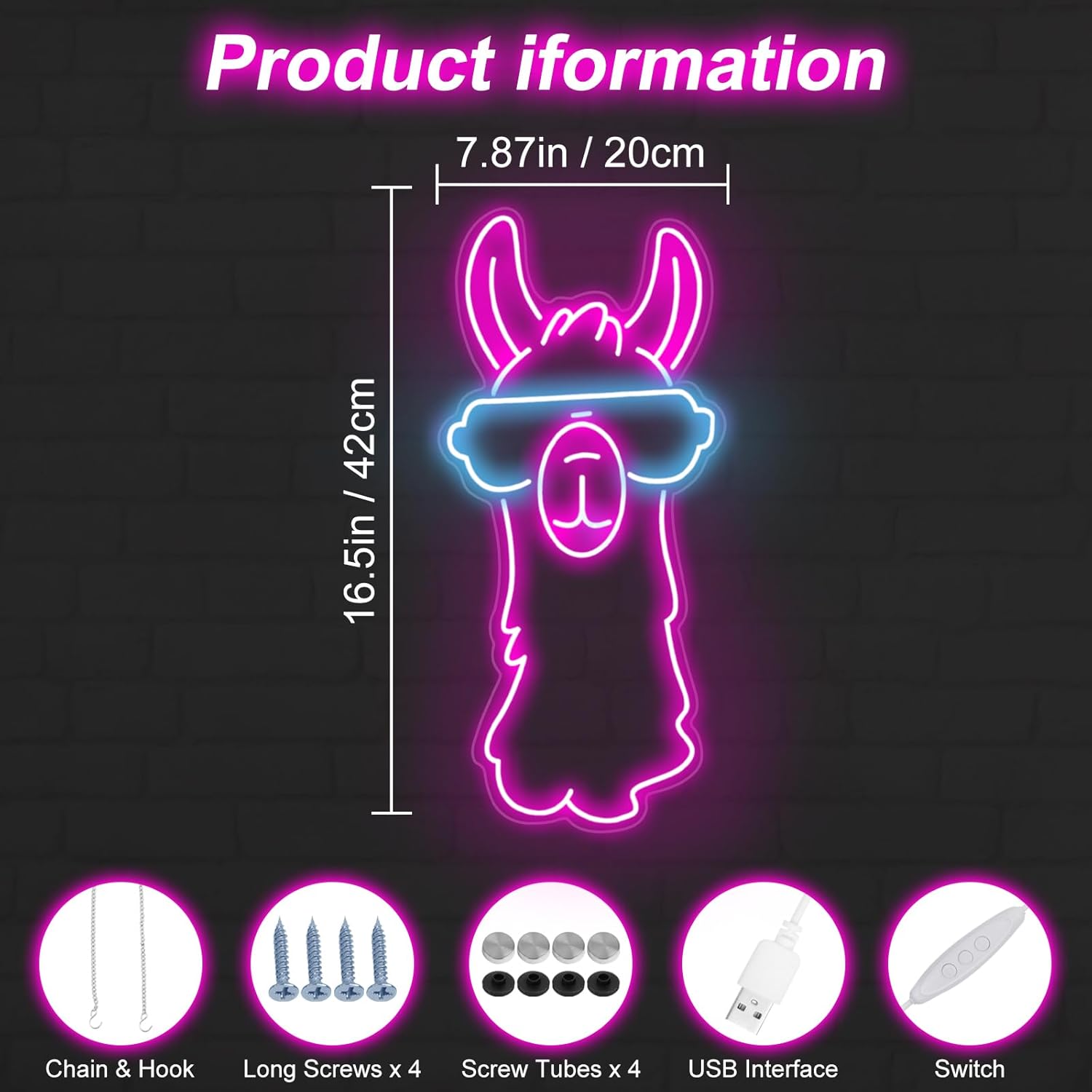 Cute neon sign of a llama wearing glasses – LED animal decor for fun interiors