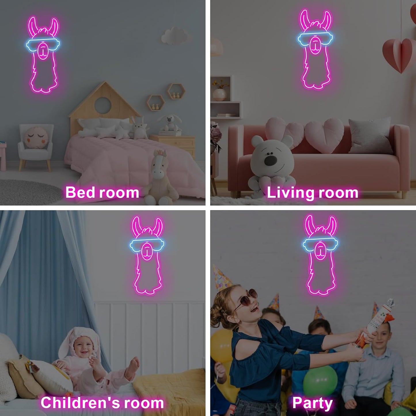 Cute neon sign of a llama wearing glasses – LED animal decor for fun interiors