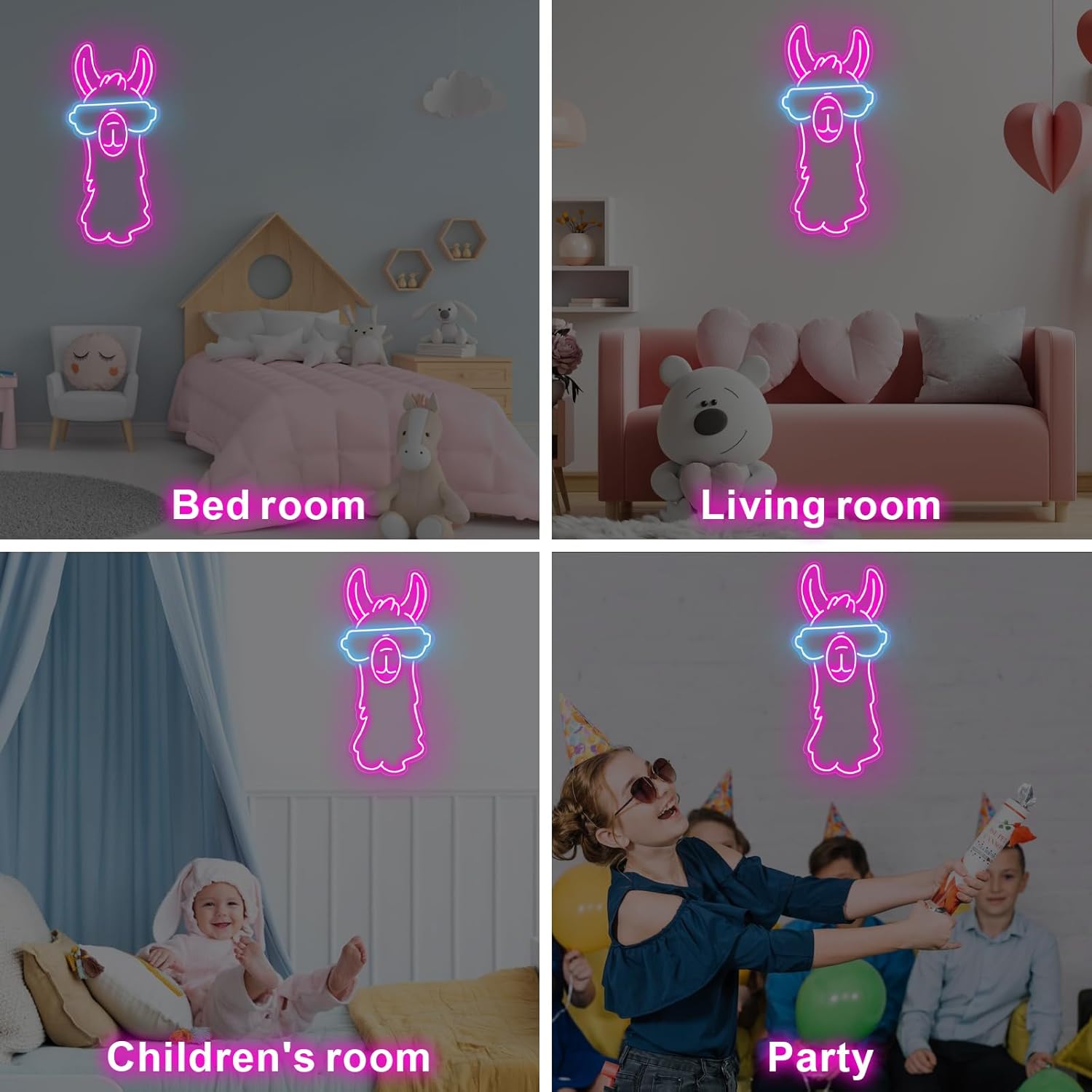 Cute neon sign of a llama wearing glasses – LED animal decor for fun interiors