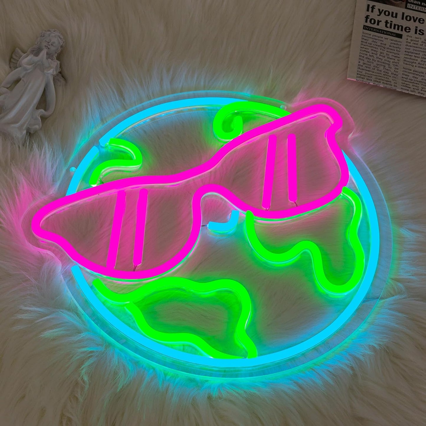 Cute Earth neon light for classrooms, kids’ rooms, and events