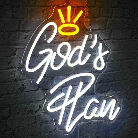 God's Plan Inspirational Neon Sign for Home and Church Wall Decor