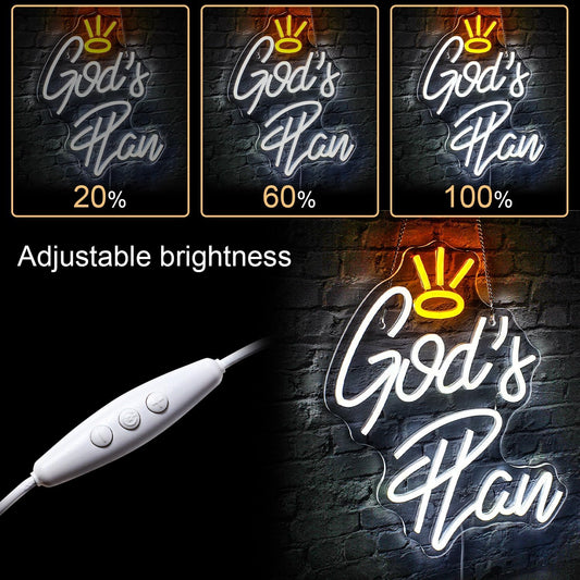 God's Plan Inspirational Neon Sign for Home and Church Wall Decor