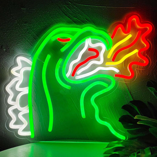 Godzilla Fire Breathing Neon Sign - LED Wall Light for Home Decor, Gaming & Movie Room - Deen neon