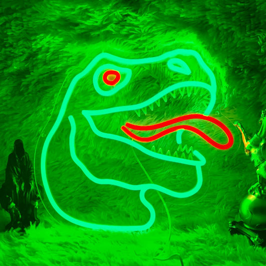 Fierce dinosaur head neon decor for bedroom or playroom