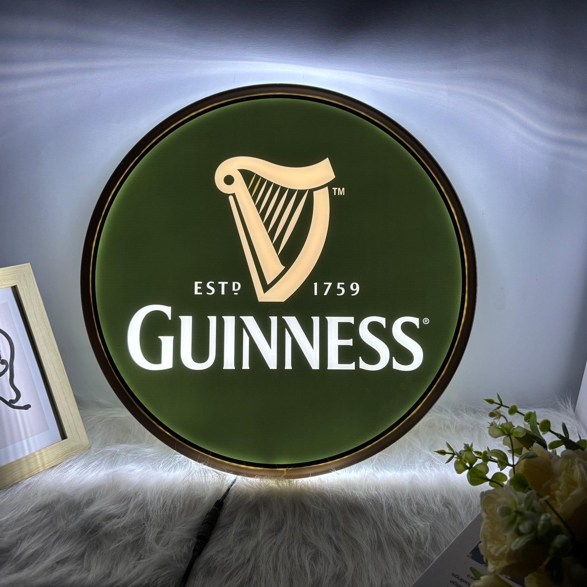 Guinness beer round LED neon sign for Irish pub and home bar wall décor