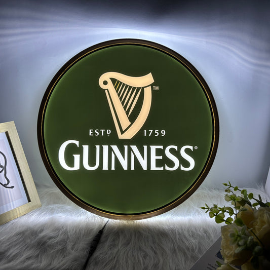 Guinness beer round LED neon sign for Irish pub and home bar wall décor