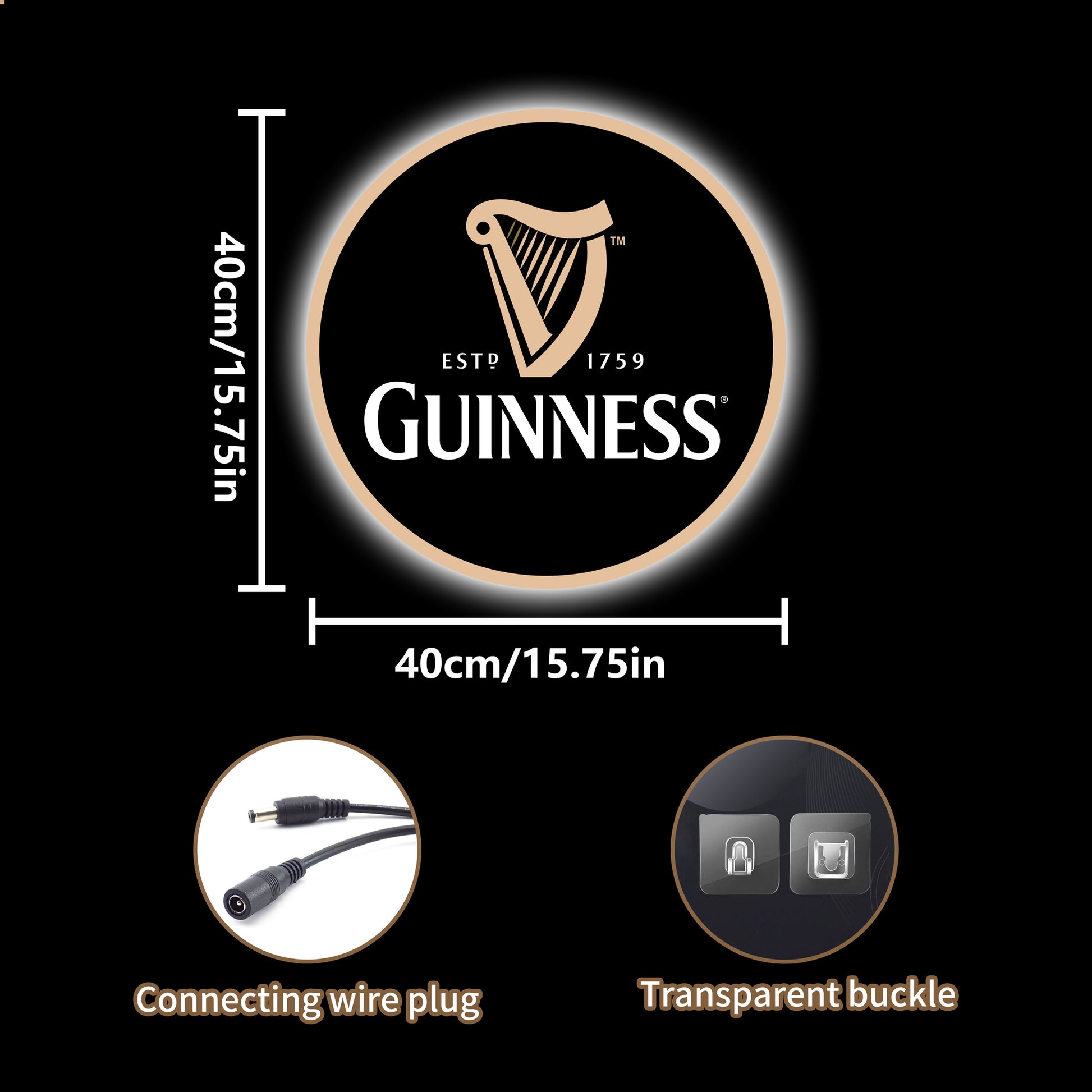 Guinness beer round LED neon sign for Irish pub and home bar wall décor
