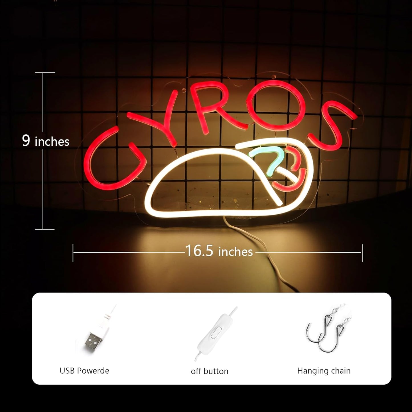 Gyros Neon Sign – LED Light for Restaurant, Kitchen & Foodie Decor - Deen neon