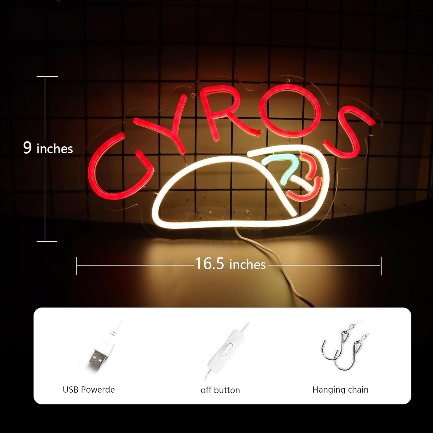 Gyros Neon Sign – LED Light for Restaurant, Kitchen & Foodie Decor - Deen neon