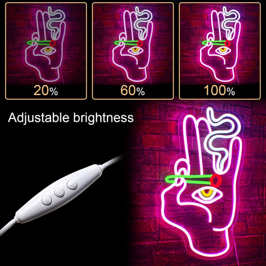 Hand & Eye Neon Sign - LED Wall Art for Bars, Studios & Aesthetic Spaces - Deen neon