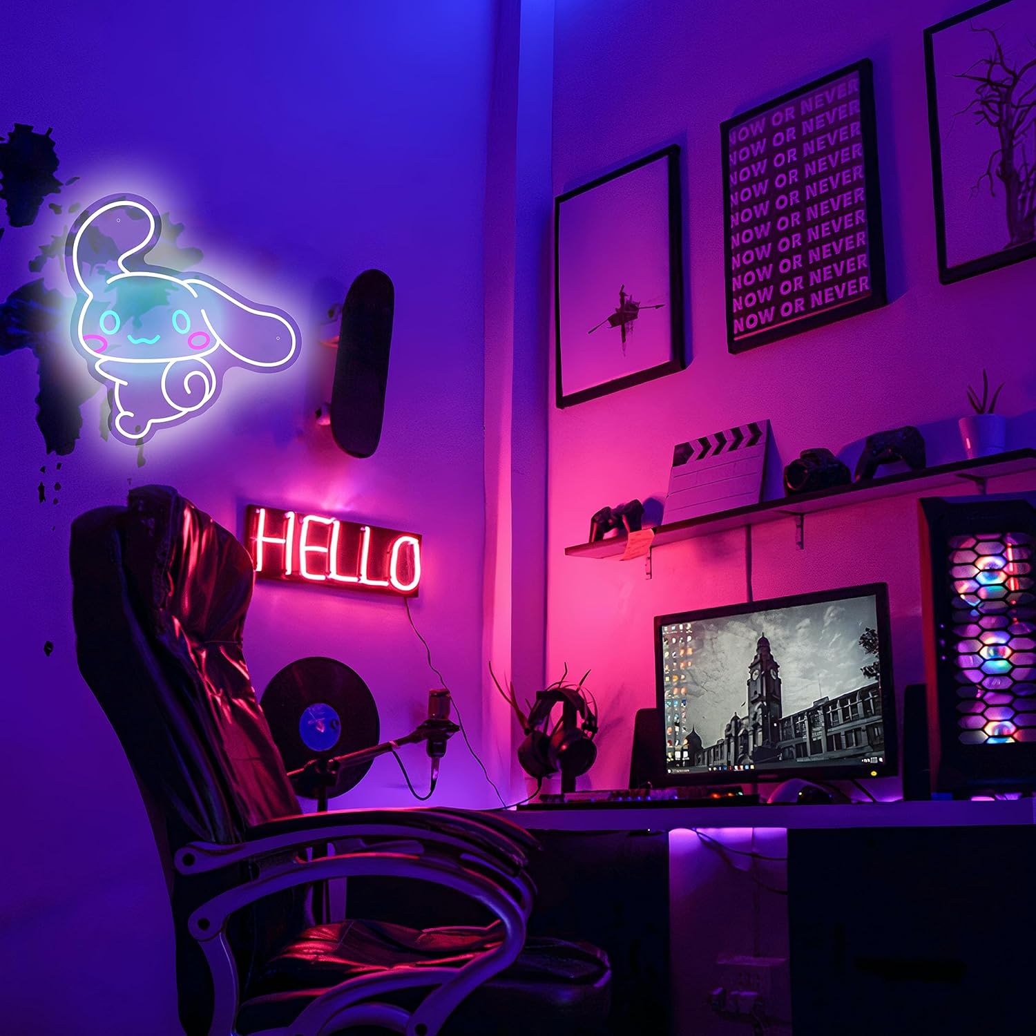 Happy Cinnamoroll neon sign – cute kawaii LED wall decor for bedroom or gifts