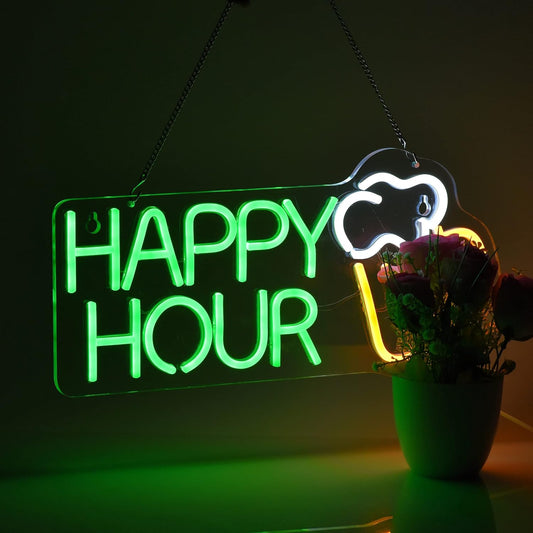 ✅ Happy Hour Neon Sign – LED Bar Light with Cocktail Glass for Lounge & Home Bar Decor - Deen neon