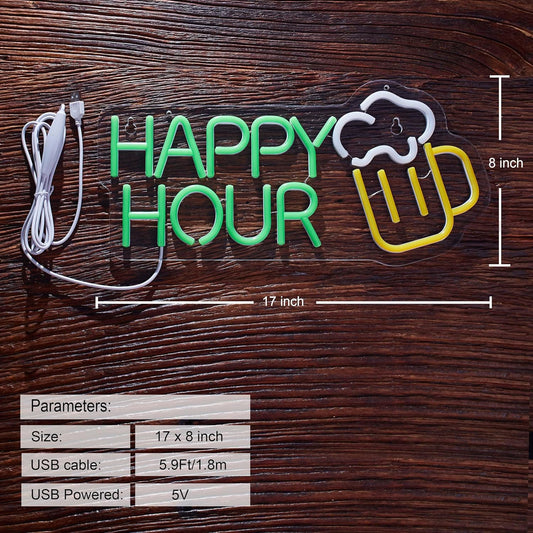 ✅ Happy Hour Neon Sign – LED Bar Light with Cocktail Glass for Lounge & Home Bar Decor - Deen neon