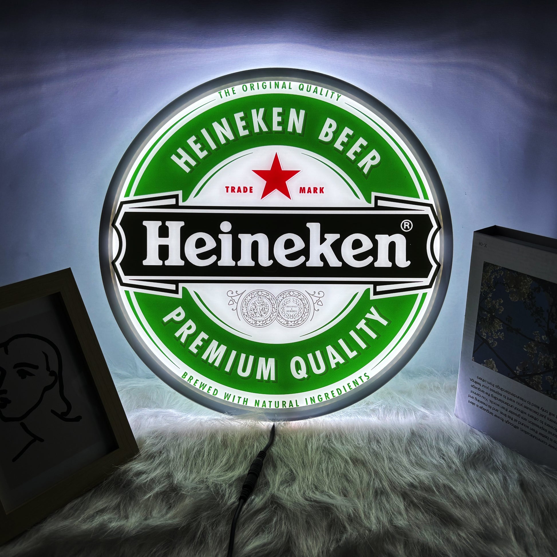 Heineken beer neon sign round LED light for bar and man cave wall decor