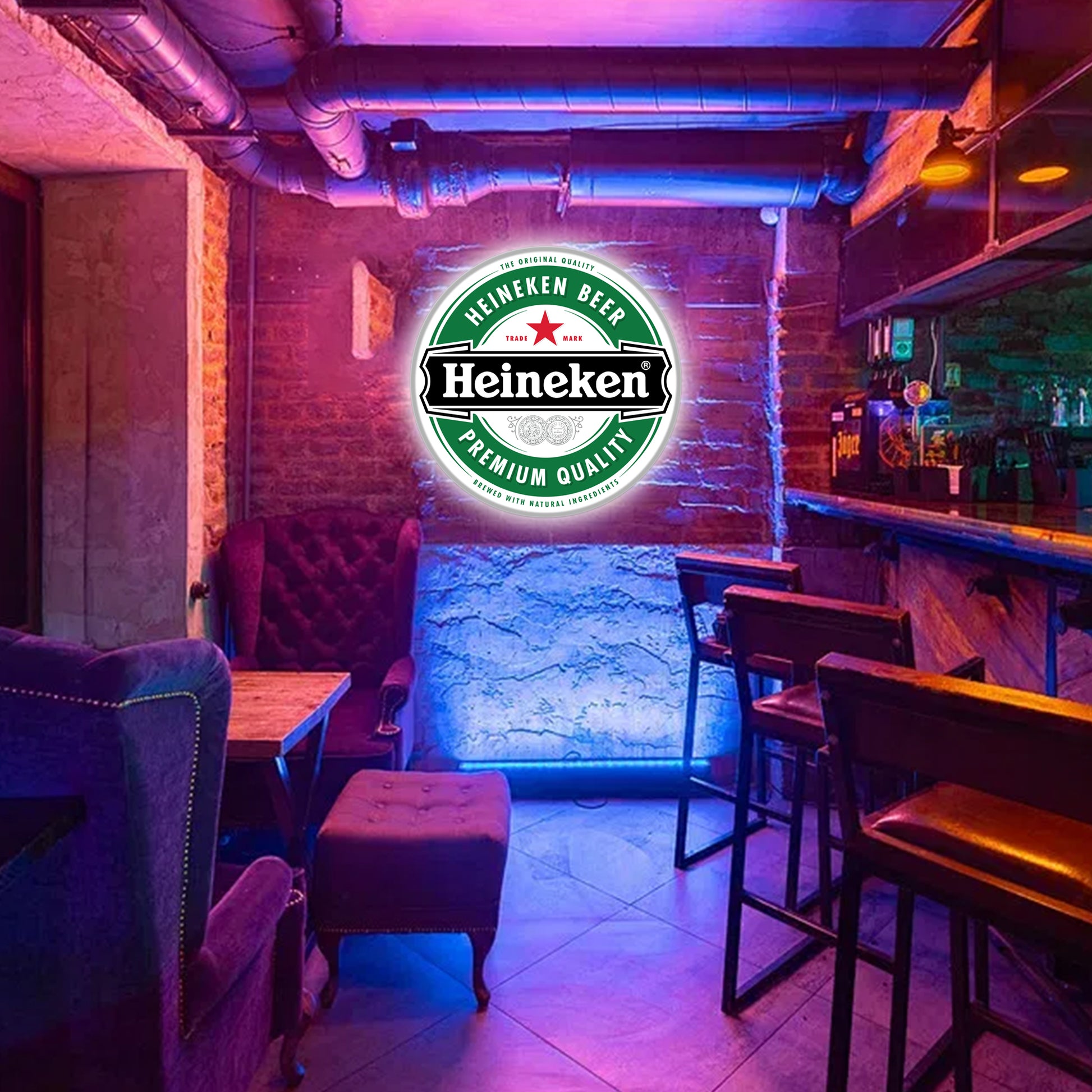 Heineken beer neon sign round LED light for bar and man cave wall decor