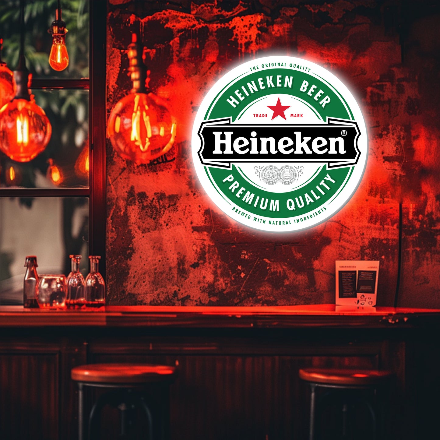 Heineken beer neon sign round LED light for bar and man cave wall decor