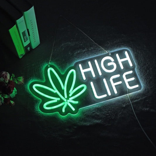 High Life Neon Sign – Green Leaf LED Wall Light for Bars, Lounges & Game Rooms - Deen neon