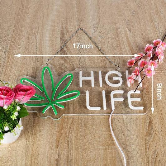 High Life Neon Sign – Green Leaf LED Wall Light for Bars, Lounges & Game Rooms - Deen neon