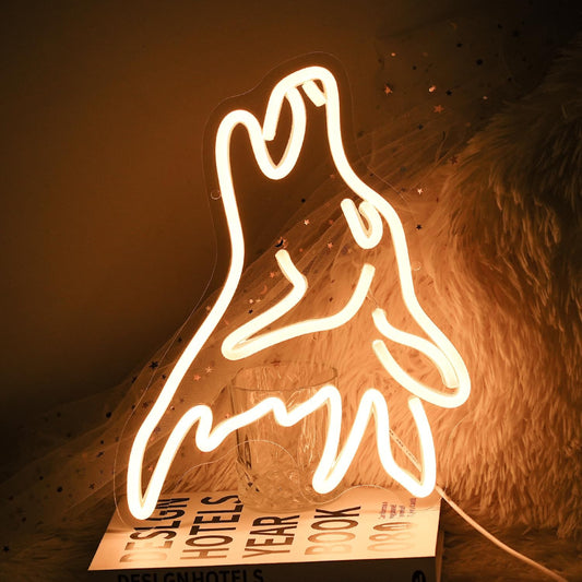 Howling wolf LED neon sign for rustic, outdoor-themed or masculine decor