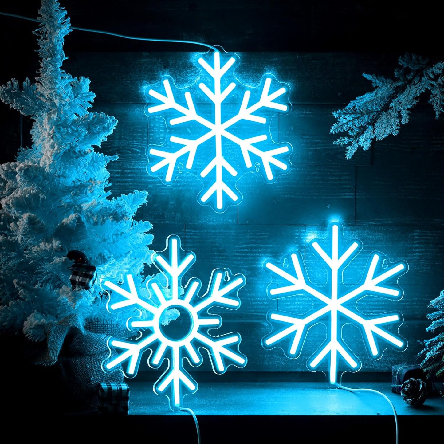 Ice Blue Snowflake Neon Sign – LED Winter Decor for Holiday and Seasonal Decorations
