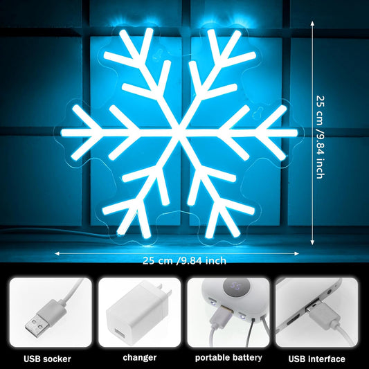 Ice Blue Snowflake Neon Sign – LED Winter Decor for Holiday and Seasonal Decorations