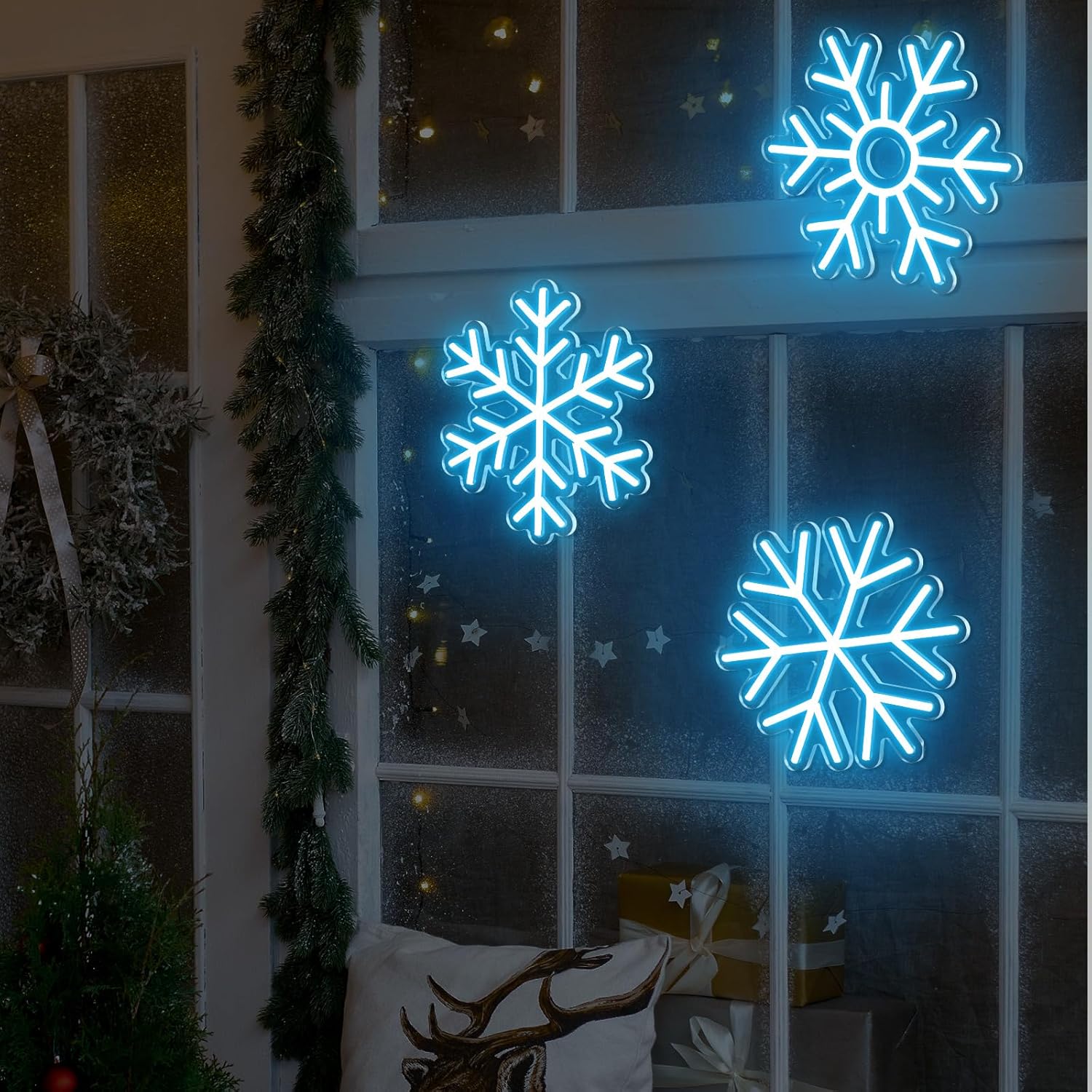 Ice Blue Snowflake Neon Sign – LED Winter Decor for Holiday and Seasonal Decorations