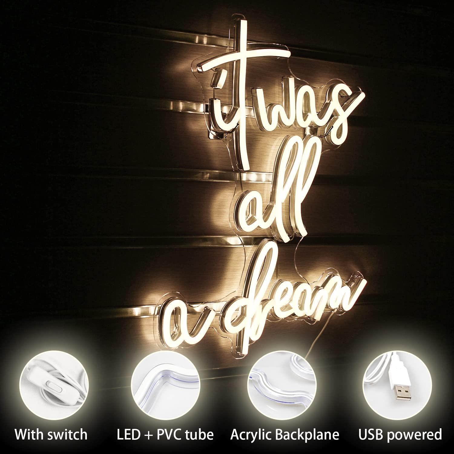 It Was All A Dream LED Neon Sign - Warm White Aesthetic Wall Decor for Bedroom & Living Room - Deen neon