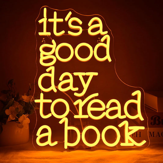 It’s a Good Day to Read a Book neon sign – LED reading quote for cozy home or library